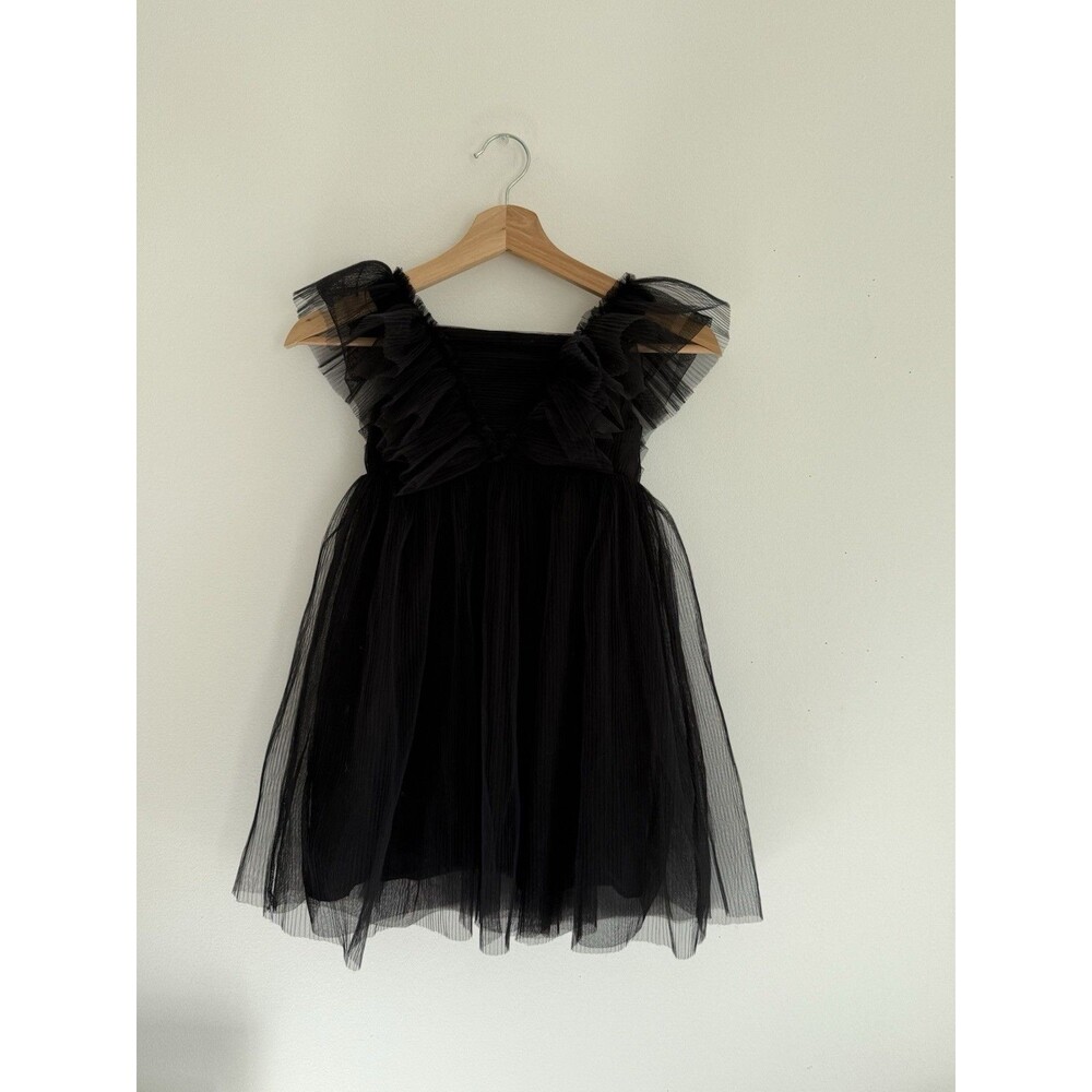 ✿ H&M Black Tulle Dress Ruffle Sleeves Party Occasion Girls Size 4–6Y